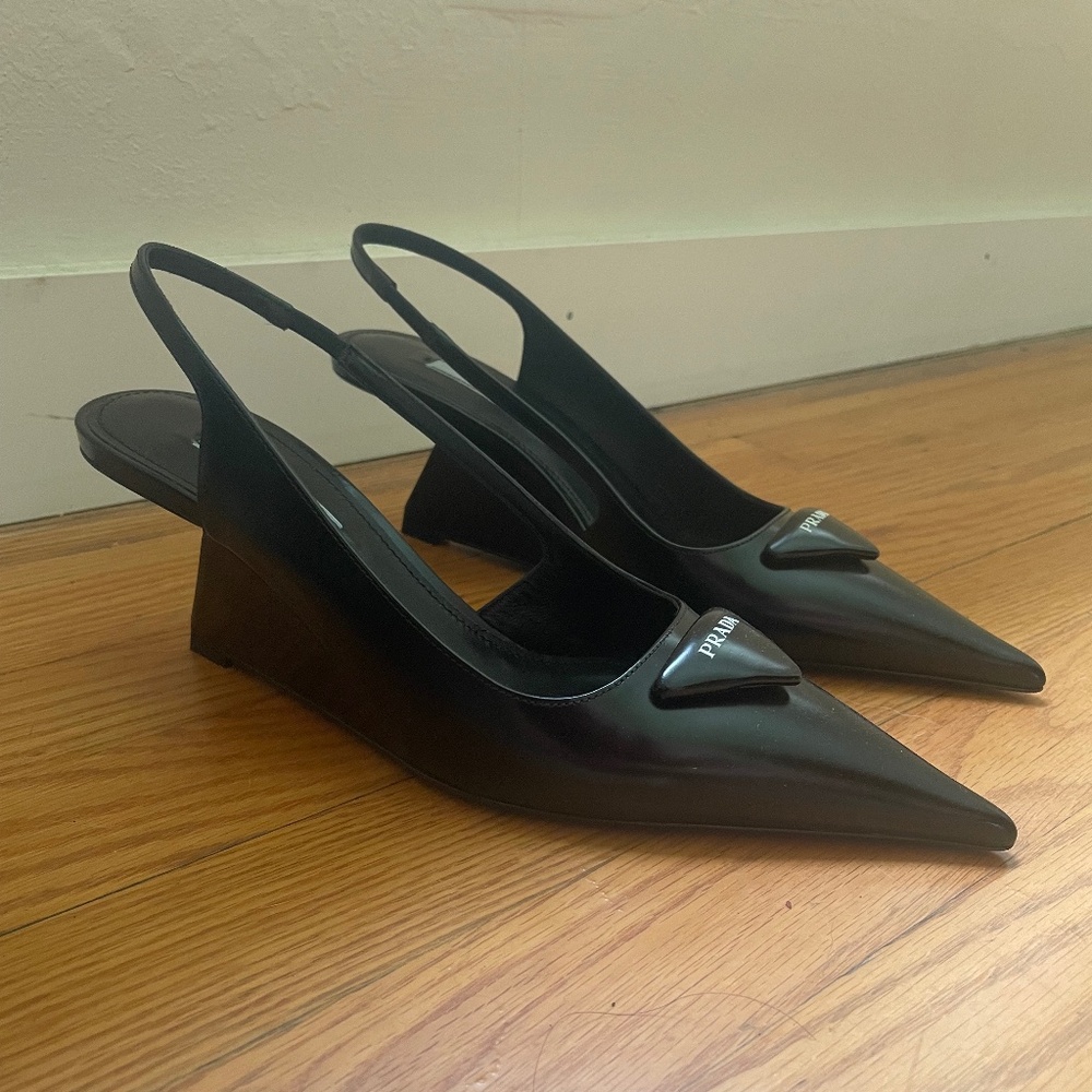 Prada sling back inverted heels